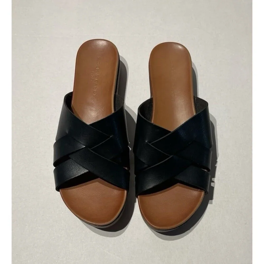 Rock & Candy Calilea Slide Sandals Black Faux Leather Size 9.5 New